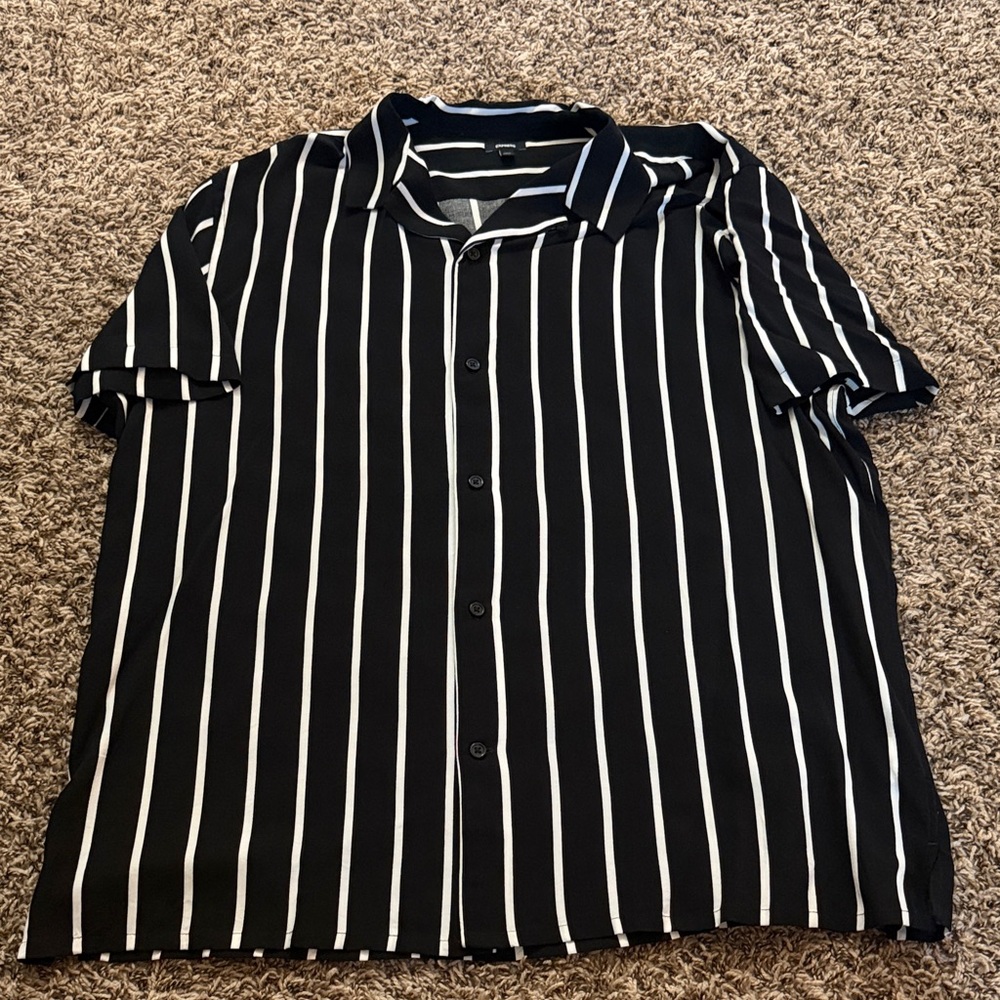 Express Black and White Vertical Striped Shirt - Picture 1 of 2